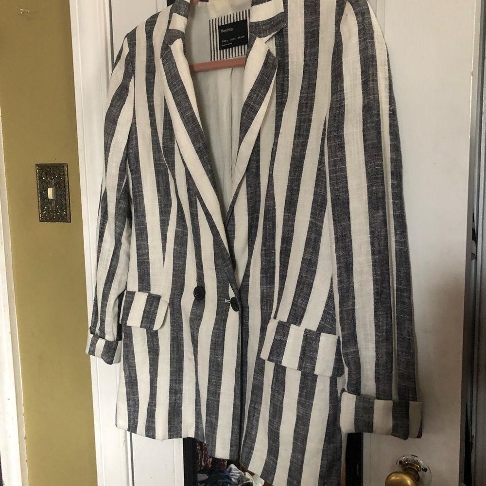 Bershka Striped Cotton Blazer